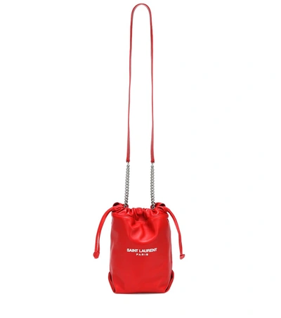 Saint Laurent Teddy Small Leather Bucket Bag In Red