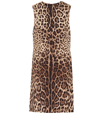 Dolce & Gabbana Leopard-print Silk-cady Minidress In Brown
