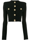 Balmain Button-embellished Jacquard-knit Cardigan In Noir