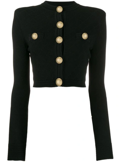 Balmain Button-embellished Jacquard-knit Cardigan In Noir