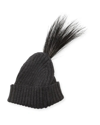 Marc Jacobs Wool Feather-trim Beanie In Black