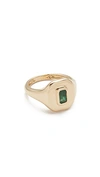 Shay 18k Gold Baguette Essential Pinky Ring In Gold/emerald