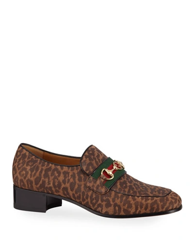 Gucci Men's Aylen Leopard-print Suede Slip-on Loafers In Brown