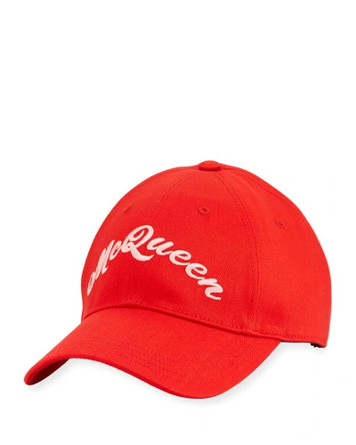 Alexander Mcqueen Men's Embroidered Logo Baseball Hat In Red/pink