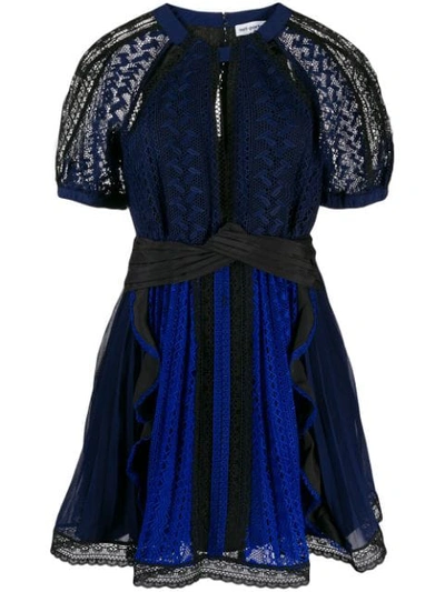 Self-portrait Geometric Lace Short-sleeve Mini Dress In Blu