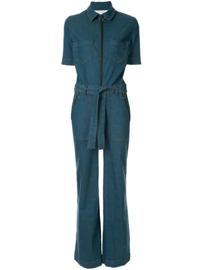 Victoria Beckham Collared Zip-front Jumpsuit In Blue