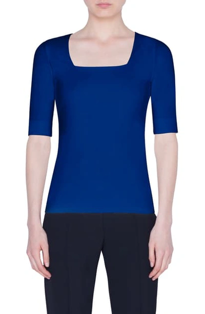 Akris Punto Jersey Square-neck 1/2-sleeve Top In Electric Blue