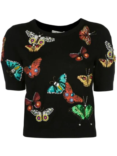Alice And Olivia Ciara Butterfly Embroidery Stretch-wool Pullover In Multi-colour