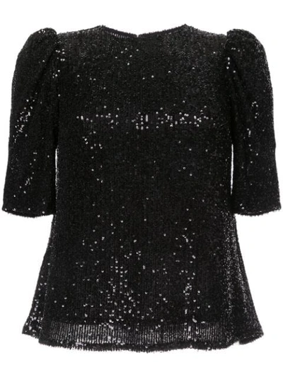 Rachel Gilbert Nancy Shoulder Detail Sequin Top In Black ,metallic