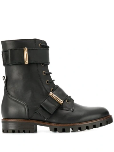 Anna Baiguera Buckle Detail Combat Boots In 20833 Black