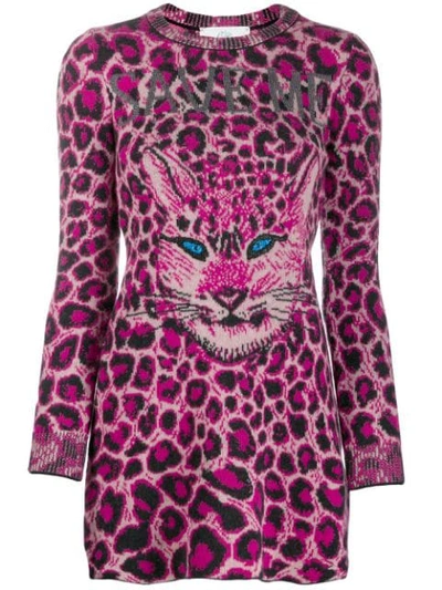 Alberta Ferretti Cat Face Sweater Dress In Pink