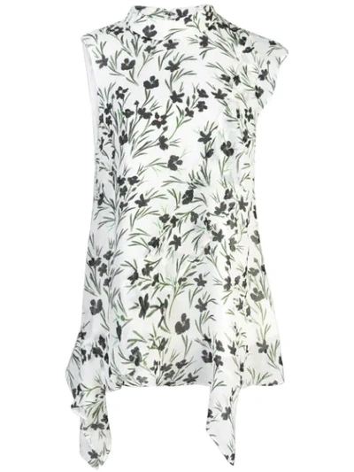 Nicole Miller Floral Sleeveless Top In White