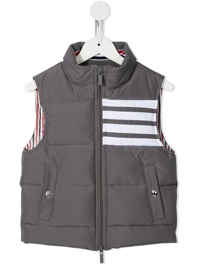 Thom Browne Downfilled Sleeveless 4-bar Vest In Grey