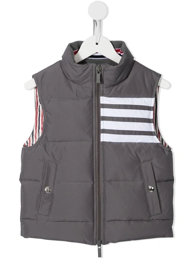 Thom Browne Downfilled Sleeveless 4-bar Waistcoat In Grey