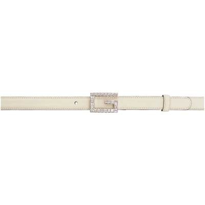 Gucci G-logo Crystal-embellished Leather Belt In White