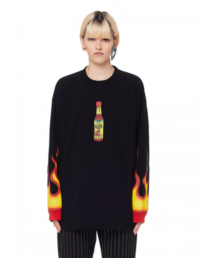 Vetements Hot Sauce-print Cotton-jersey Sweatshirt In Black