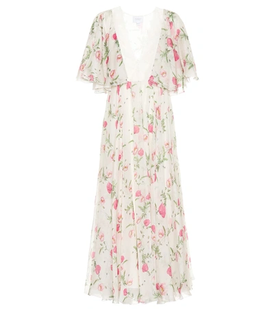 Giambattista Valli Poppy-print Silk-georgette Midi Dress In White