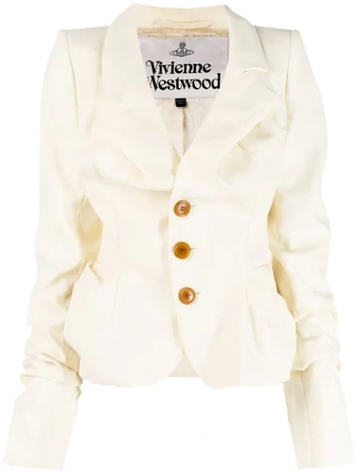 Vivienne Westwood Single-breasted Ruched Wool Jacket In Ecru