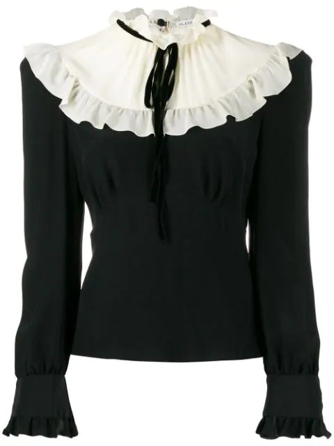 black ruffle neck blouse