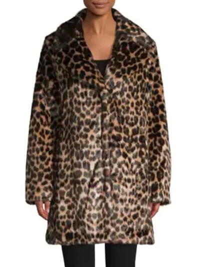 Avec Les Filles Leopard Print Faux Fur Walker Coat In Brown/black