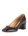 Chloé Women's Lauren Scalloped Block-heel Pumps In Charcoal Brown