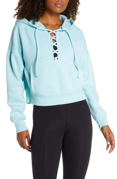 Free People Movement Believe It Lace-up Hoodie In Light Blue