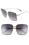 Tom Ford Heather 60mm Polarized Flat Front Square Sunglasses In Shiny Black/ Smoke