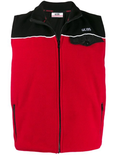 Gcds Logo Embroidered Gilet In Red