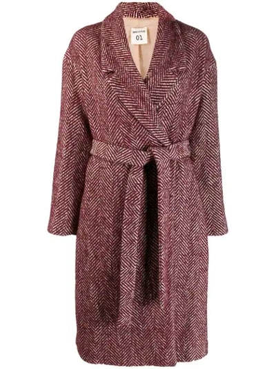 Semicouture Chevron Cream And Burgundy Coat In Violet