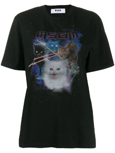 Msgm Black T-shirt With Cat Print