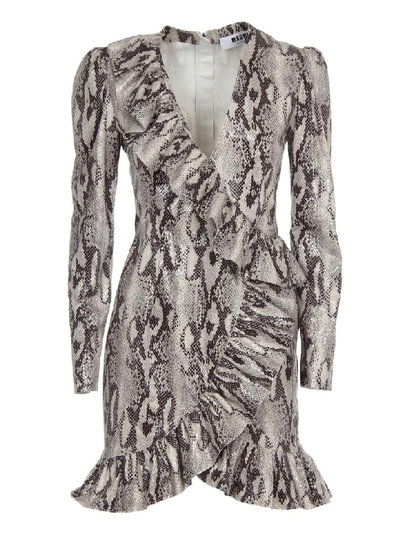Msgm Dress With Long Sleeves And Python Print In Grey