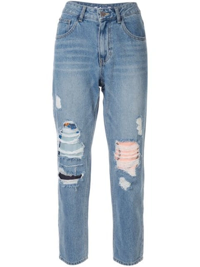 Sjyp Ripped Mom Fit Jeans In Blue