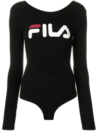 Fila Logo Stretch Cotton Bodysuit In 002 Black