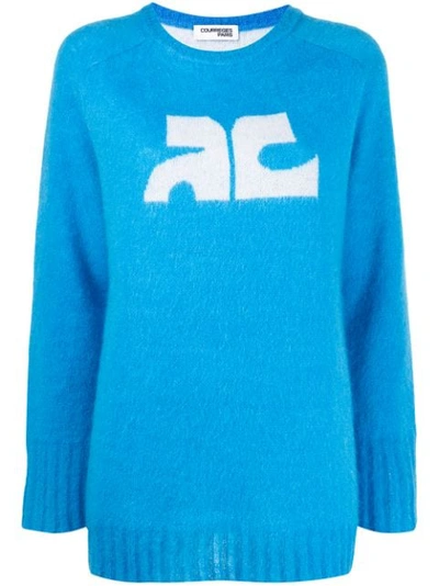 Courrèges Long Sleeved Mohair Blend Sweater In Azure