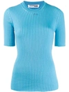 Courrèges Cotton Blend Ribbed Sweater In Blue
