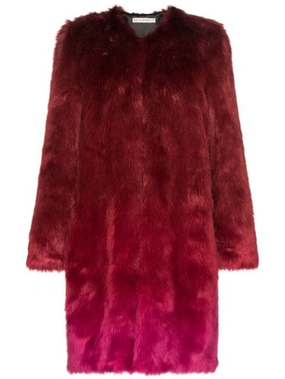 Mary Katrantzou Thalia Ombre Faux Fur Coat In Red