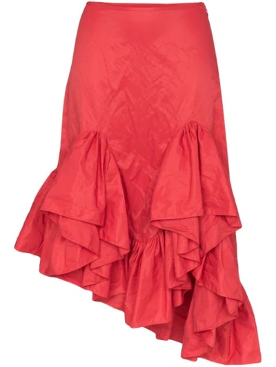 Marques' Almeida Marques'almeida Ruffled Asymmetric Midi Skirt In Red