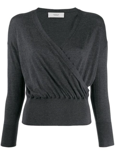 Pringle Of Scotland Long-sleeve Wrap Top In 1202 Charcoal