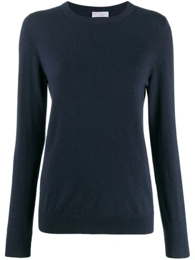 Brunello Cucinelli Crew Neck Sweater In Co751 Navy