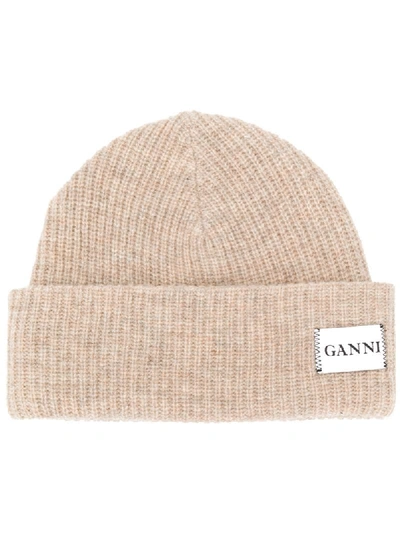 Ganni Knitted Beanie Hat In Neutrals