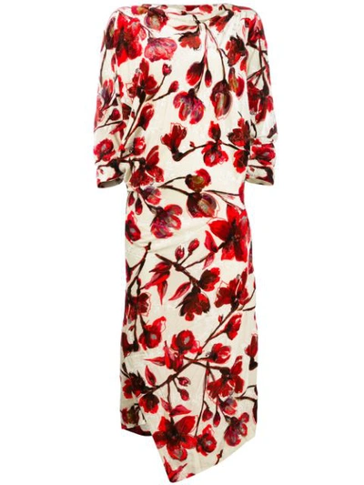 Vivienne Westwood Infinity Floral-print Draped Velvet Dress In Beige