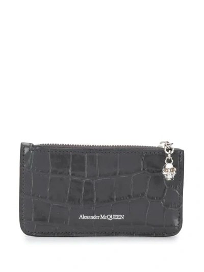 Alexander Mcqueen Crocodile Embossed Coin Pouch In Grey