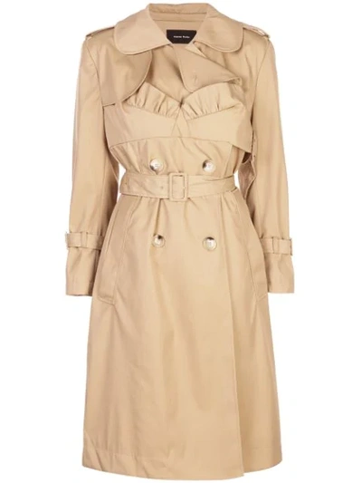 Simone Rocha Frill Detailed Belted Trench In Neutrals