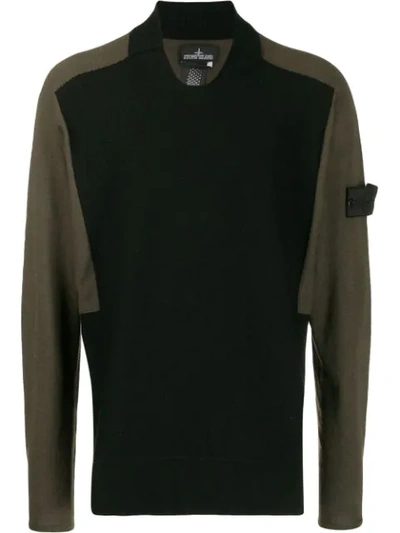 Stone Island Shadow Project Contrast Sleeve Jumper In Black