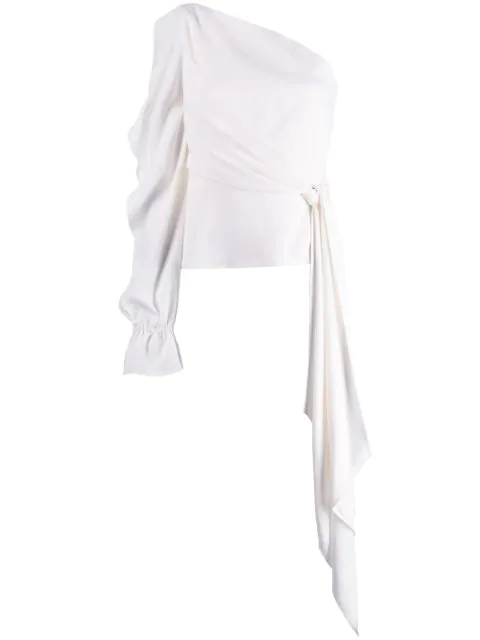 Roland Mouret Asymmetric Tie Waist Top In White | ModeSens