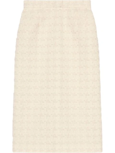 Gucci Houndstooth Tweed Skirt In White