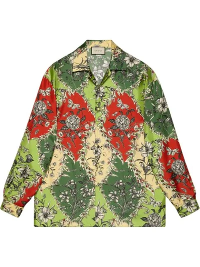 Gucci Oversize Printed Silk Bowling Shirt In Green