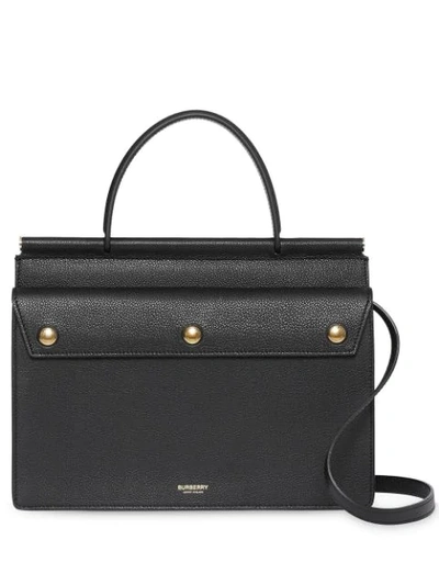 Burberry Small Leather Title Bag With Pocket Detail In Black