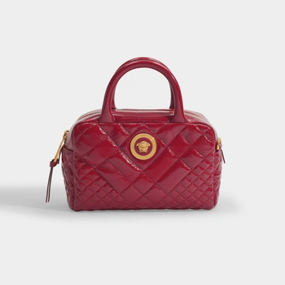 Versace Small Quilted Satchel In Red Leather