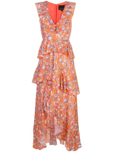 Cynthia Rowley Savannah Tiered Maxi Dress In Orgmt - Orange Multi